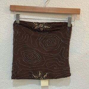 Brown Beaded Women's Tube Top